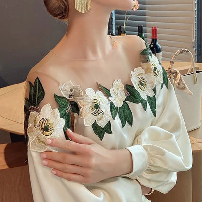 Navarita | Embroidered Mesh Blossom Blouse