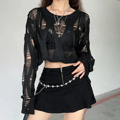 Navarita | Hollow-Knit Shadow Crop Top