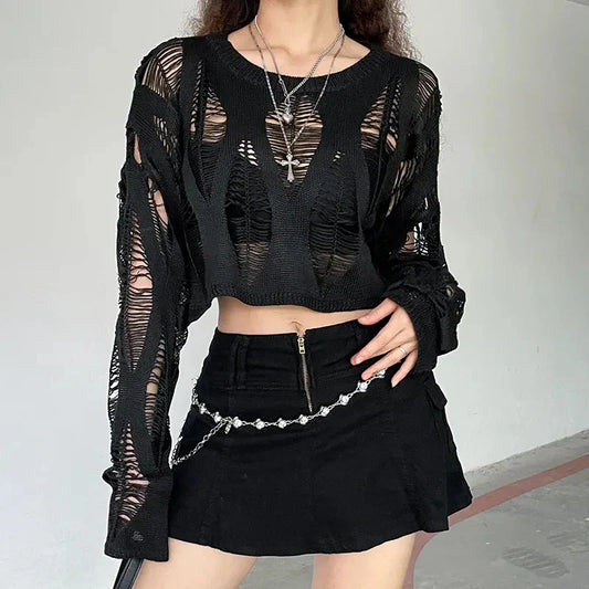 Navarita | Hollow-Knit Shadow Crop Top