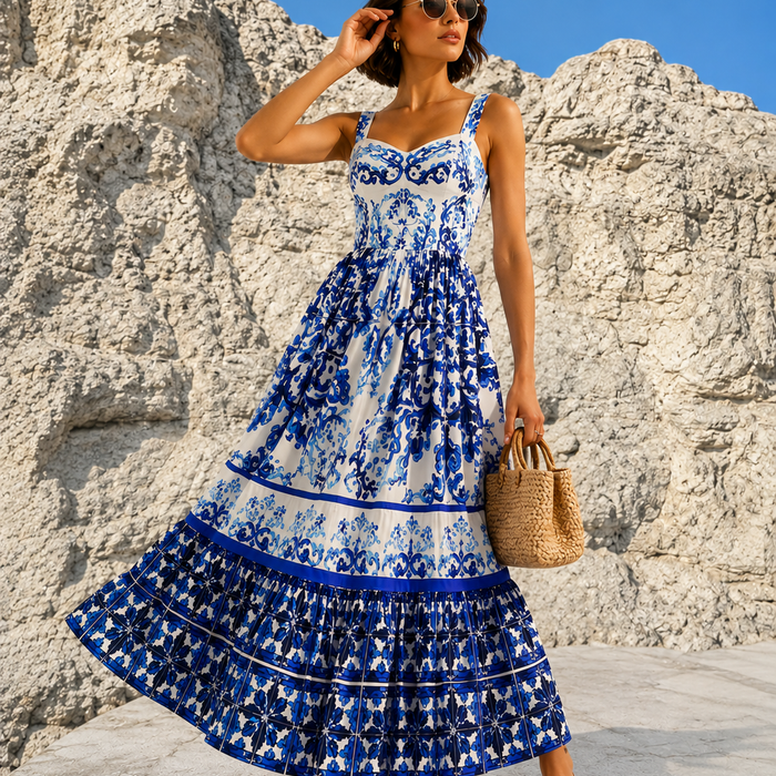 Vestido Largo Estampado Con Tirantes