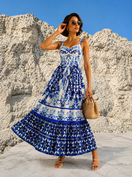 Vestido Largo Estampado Con Tirantes