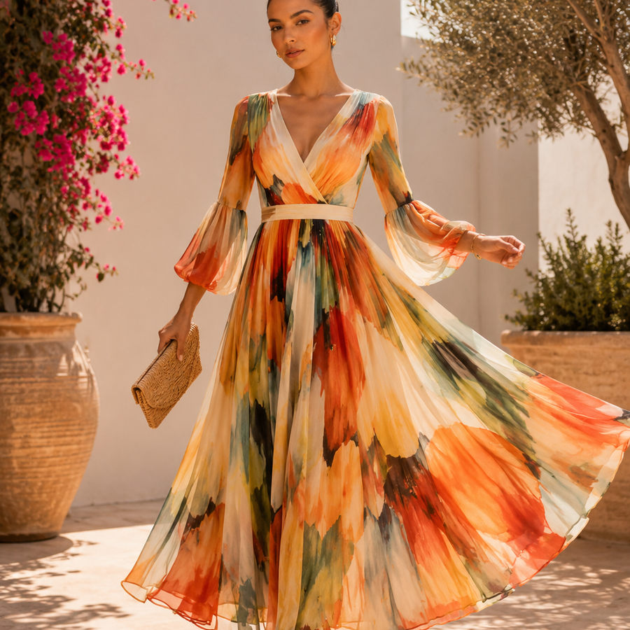 Vestido Bohemio De Mangas Anchas